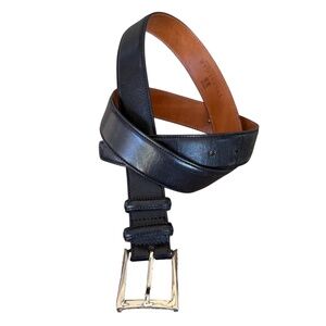 Trafalgar Black Cortina Leather Silvertone Square Buckle Belt Men's Size 34